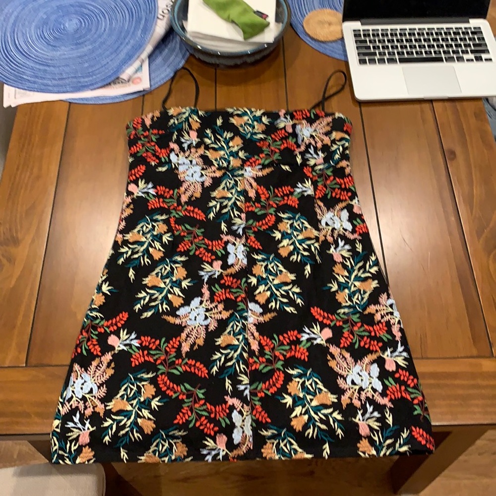 UO Floral Embroidered Ponte Straight-Neck Dress